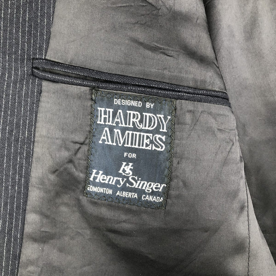 Henry Singer HARDY AMIES Striped Wool Tailored Jacket, Made in Canada, Men's Size Medium wool navy blue type Vintage Second Hand