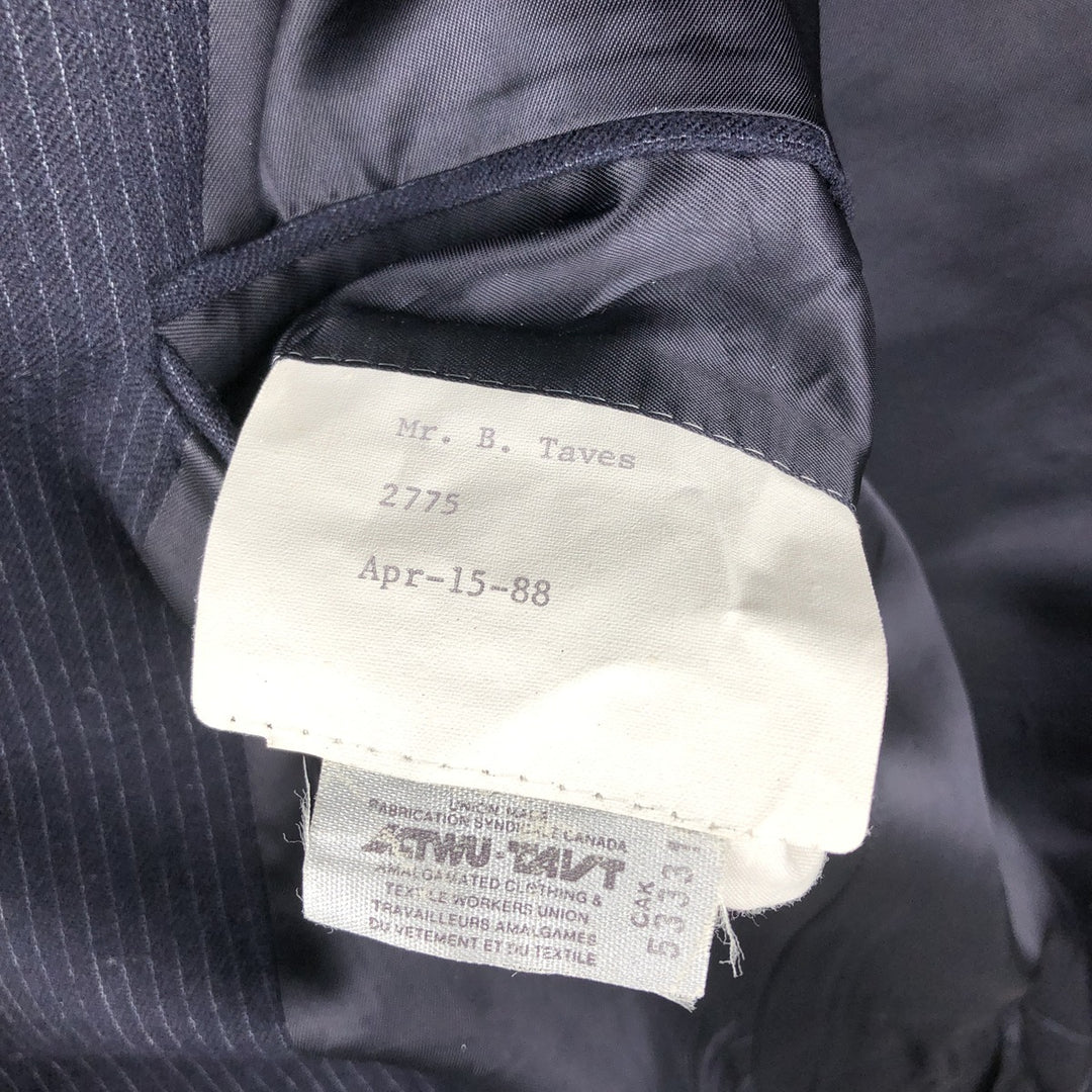 Henry Singer HARDY AMIES Striped Wool Tailored Jacket, Made in Canada, Men's Size Medium wool navy blue type Vintage Second Hand