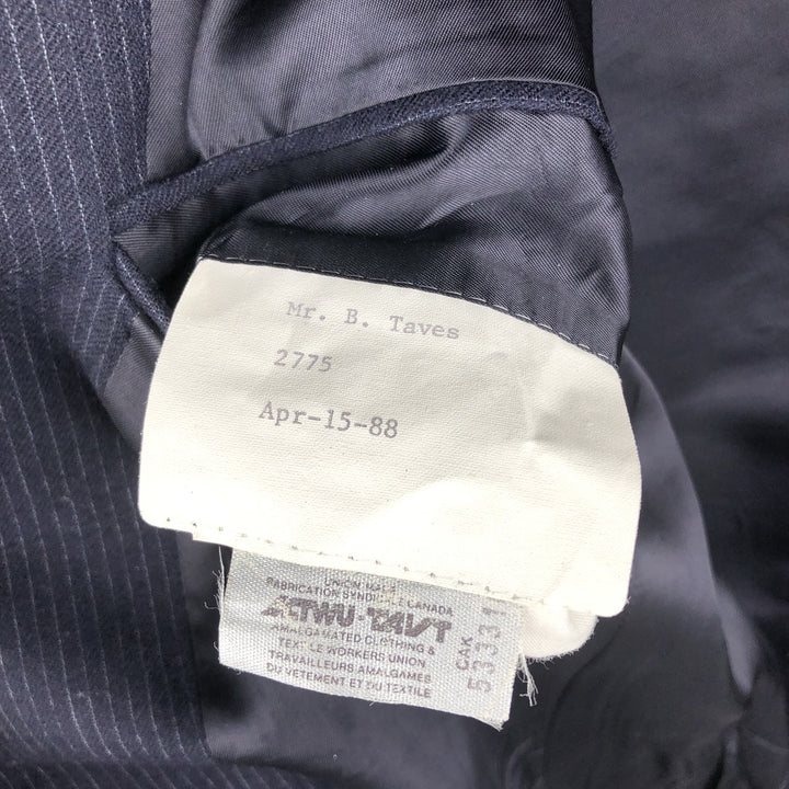 Henry Singer HARDY AMIES Striped Wool Tailored Jacket, Made in Canada, Men's Size Medium wool navy blue type Vintage Second Hand