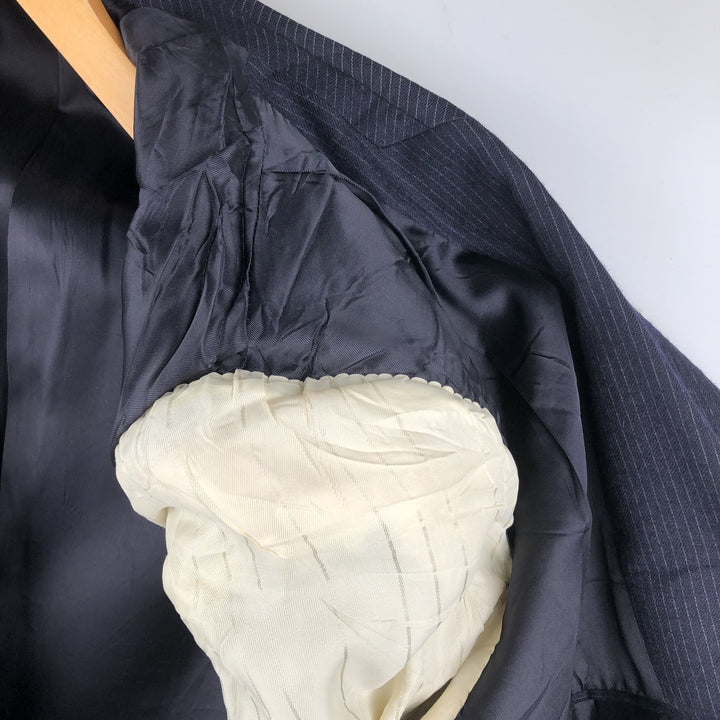 Henry Singer HARDY AMIES Striped Wool Tailored Jacket, Made in Canada, Men's Size Medium wool navy blue type Vintage Second Hand