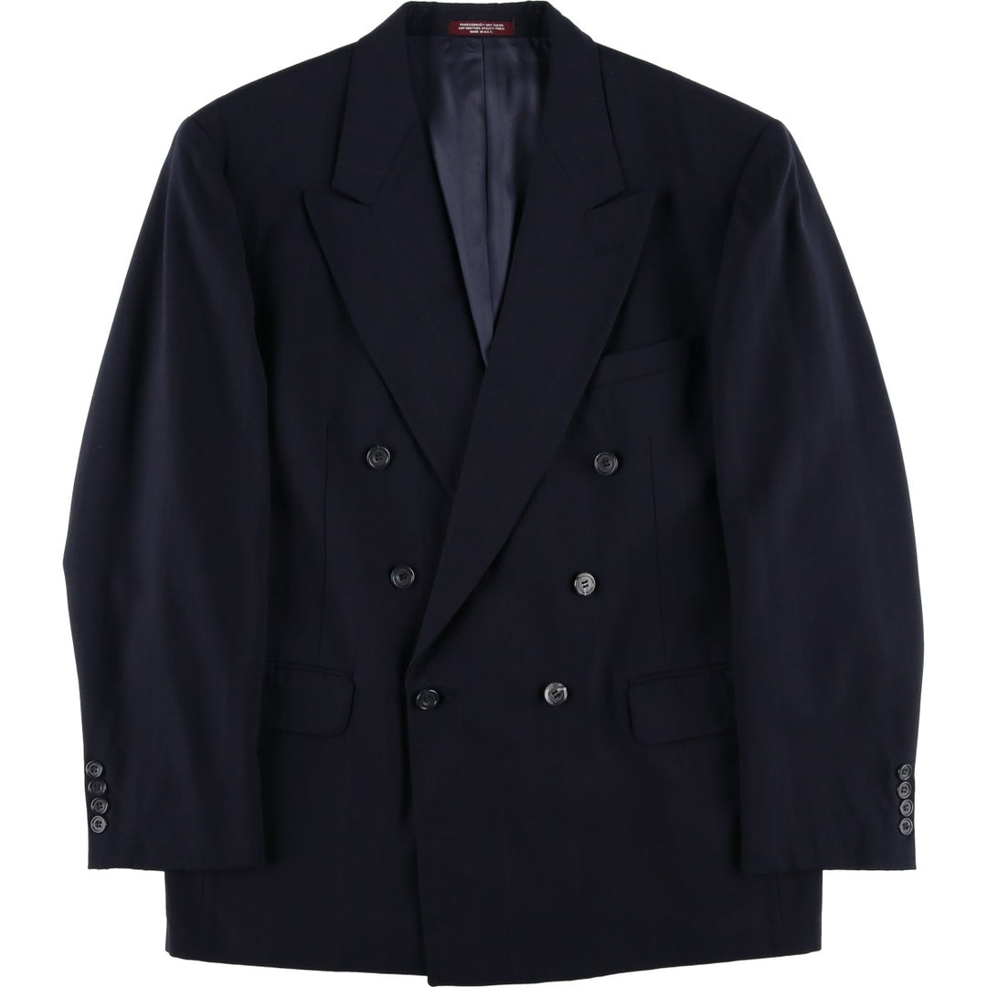 Athletic Fit Stripe Pattern Double-Breasted Peak Lapel Wool Tailored Jacket, Made in USA, Men's Size Medium wool black type Vintage Second Hand