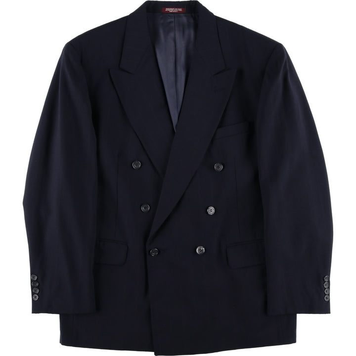 Athletic Fit Stripe Pattern Double-Breasted Peak Lapel Wool Tailored Jacket, Made in USA, Men's Size Medium wool black type Vintage Second Hand