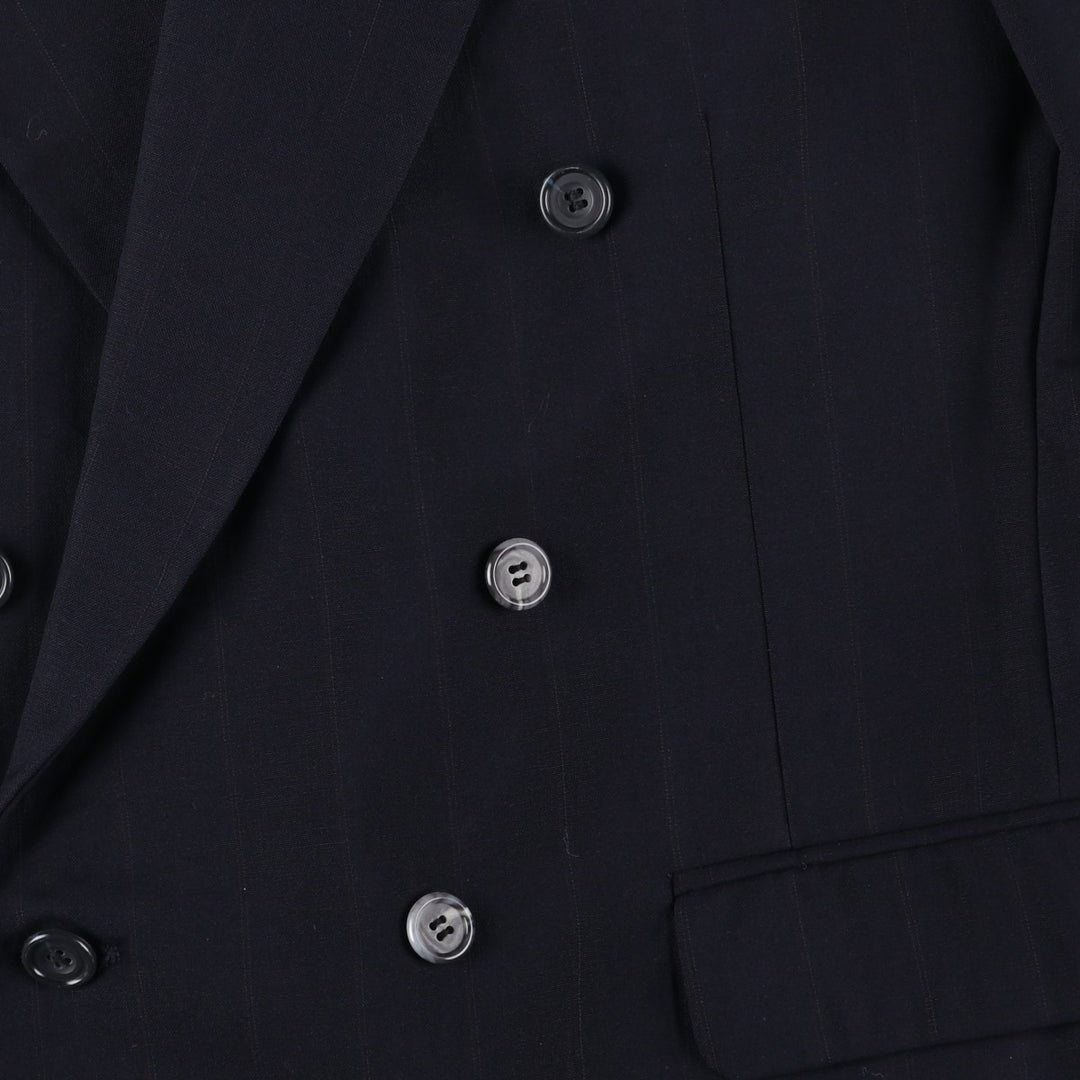 Athletic Fit Stripe Pattern Double-Breasted Peak Lapel Wool Tailored Jacket, Made in USA, Men's Size Medium wool black type Vintage Second Hand