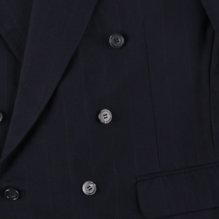 Athletic Fit Stripe Pattern Double-Breasted Peak Lapel Wool Tailored Jacket, Made in USA, Men's Size Medium wool black type Vintage Second Hand