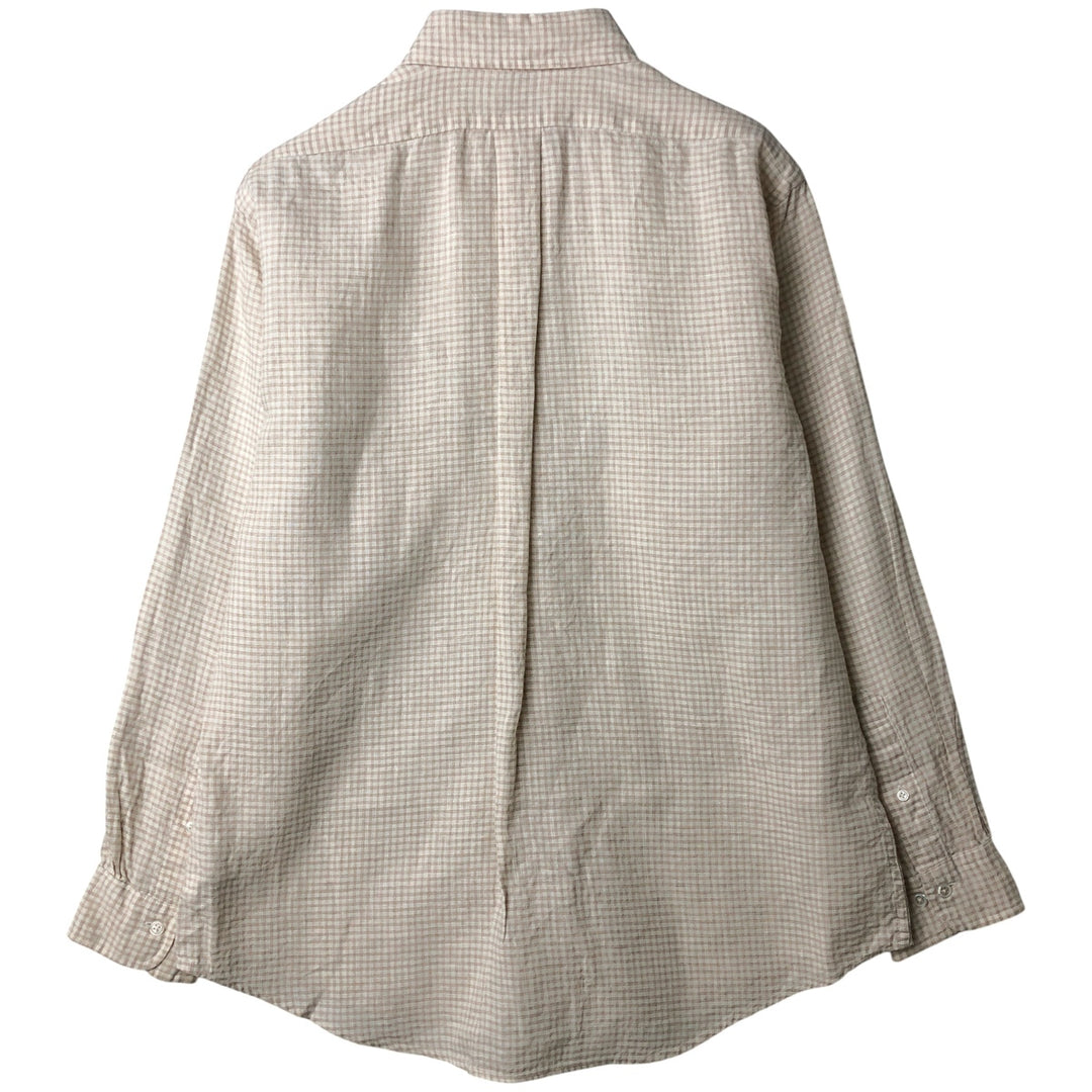 Brooks Brothers Est. 1818 REGENT Gingham Check Long Sleeve Linen Button-Down Shirt, Men's Size L linen Beige type Vintage Second Hand