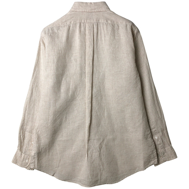 Brooks Brothers Est. 1818 REGENT Gingham Check Long Sleeve Linen Button-Down Shirt, Men's Size L linen Beige type Vintage Second Hand