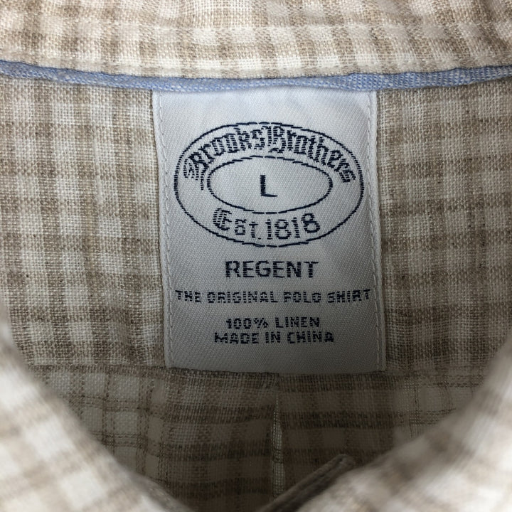 Brooks Brothers Est. 1818 REGENT Gingham Check Long Sleeve Linen Button-Down Shirt, Men's Size L linen Beige type Vintage Second Hand