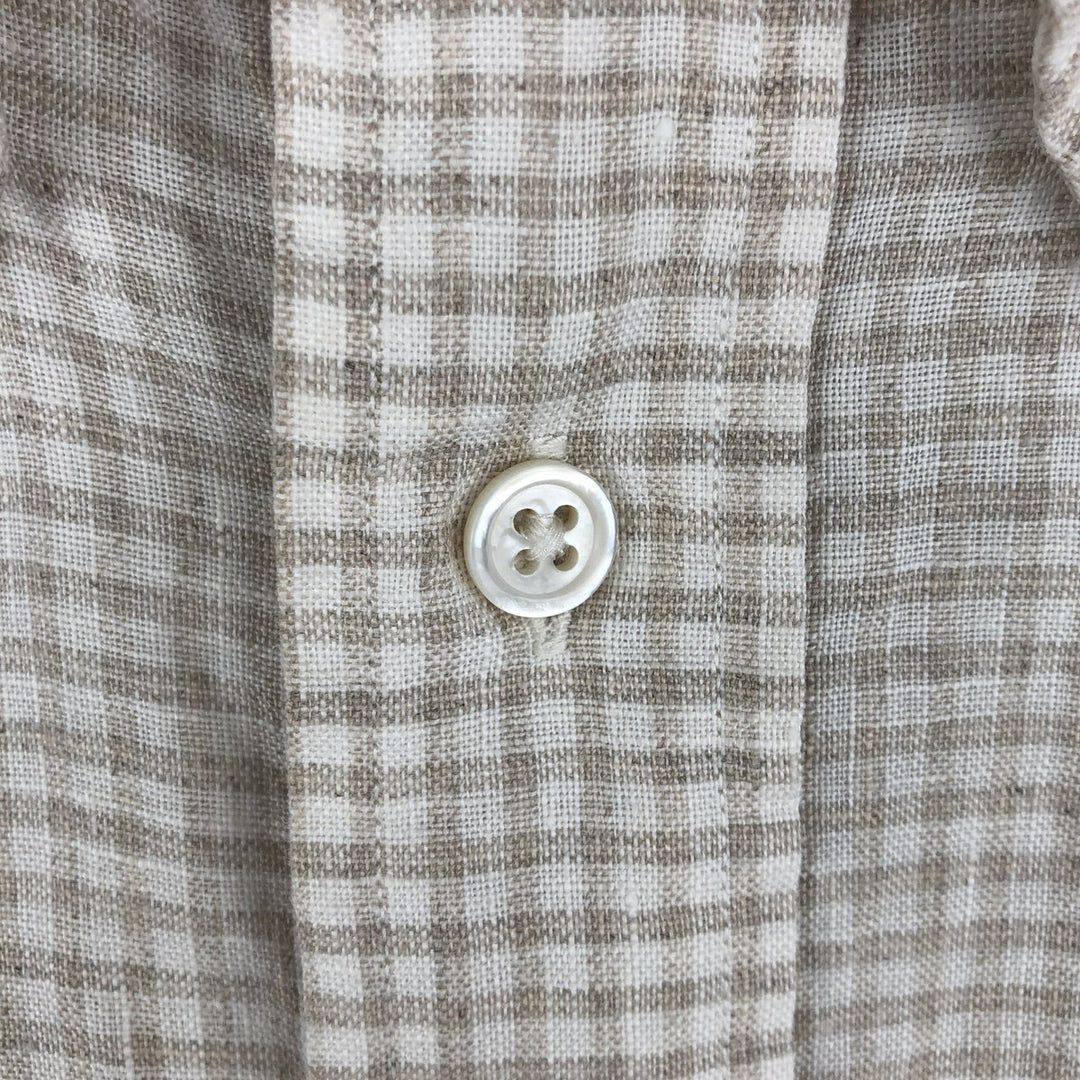 Brooks Brothers Est. 1818 REGENT Gingham Check Long Sleeve Linen Button-Down Shirt, Men's Size L linen Beige type Vintage Second Hand