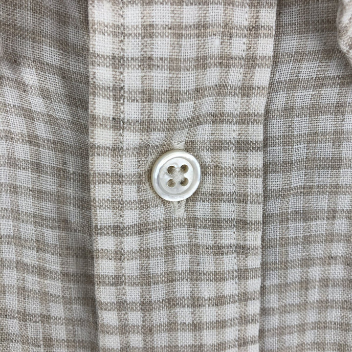 Brooks Brothers Est. 1818 REGENT Gingham Check Long Sleeve Linen Button-Down Shirt, Men's Size L linen Beige type Vintage Second Hand