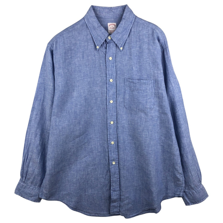 Brooks Brothers Est.1818 Long Sleeve Linen Button Down Shirt, Men's XL linen Blue type light blue Vintage Second Hand