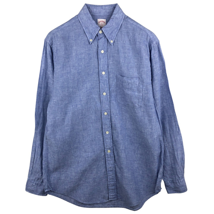 Brooks Brothers 346 long sleeve linen button-down shirt, men's size M linen Blue type light blue Vintage Second Hand