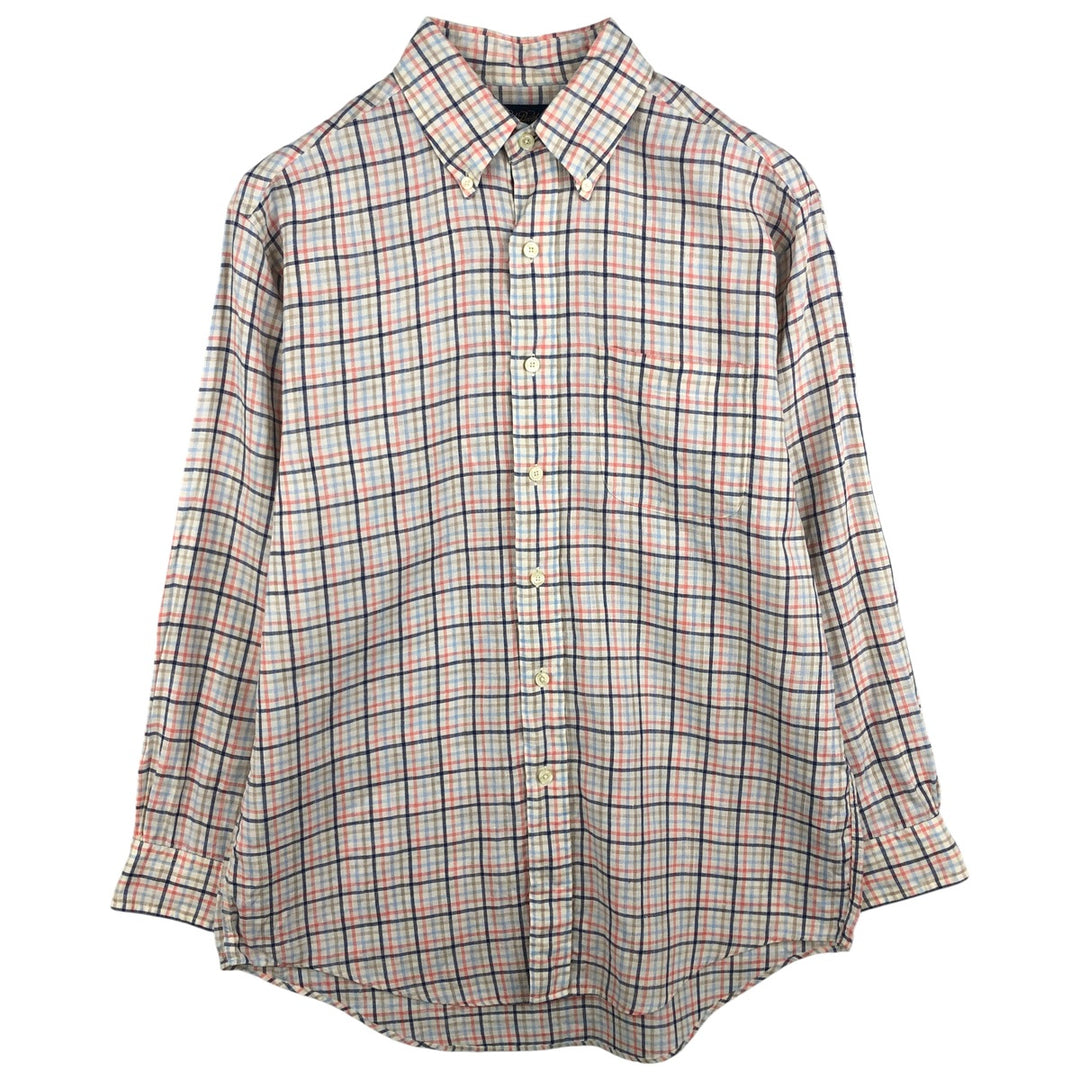 Brooks Brothers Check Pattern Long Sleeve Linen Button-Down Shirt, Men's Size Medium linen Beige type Vintage Second Hand