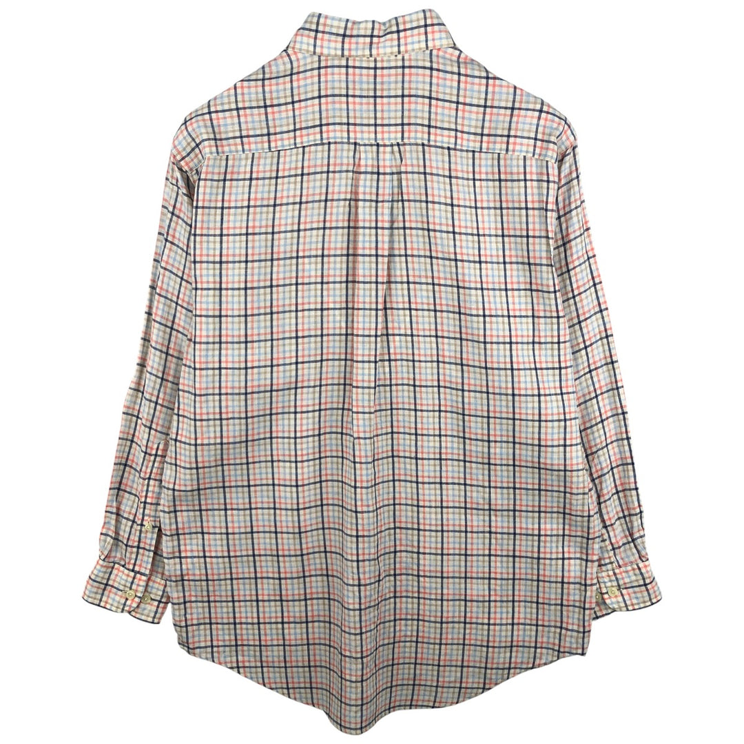 Brooks Brothers Check Pattern Long Sleeve Linen Button-Down Shirt, Men's Size Medium linen Beige type Vintage Second Hand