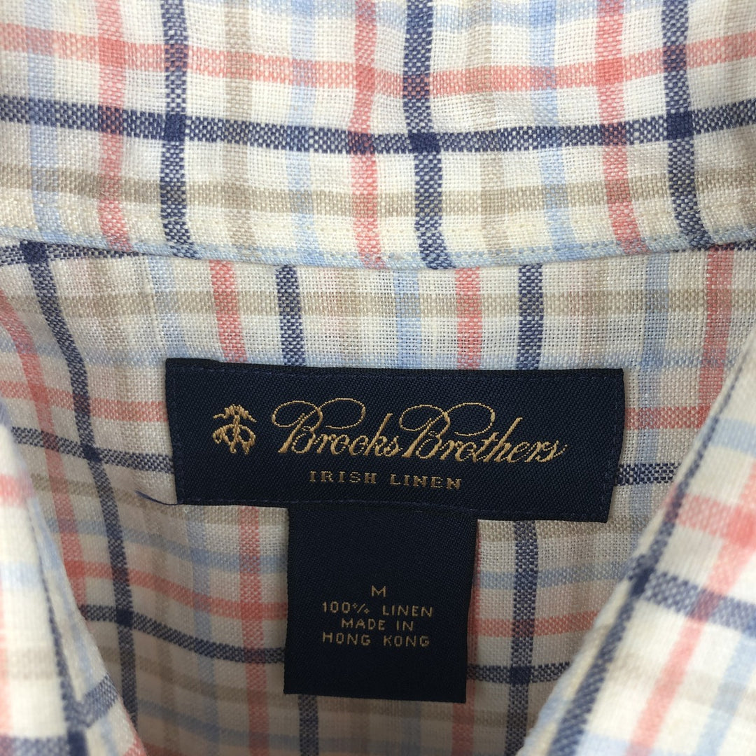 Brooks Brothers Check Pattern Long Sleeve Linen Button-Down Shirt, Men's Size Medium linen Beige type Vintage Second Hand