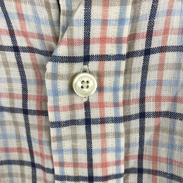 Brooks Brothers Check Pattern Long Sleeve Linen Button-Down Shirt, Men's Size Medium linen Beige type Vintage Second Hand