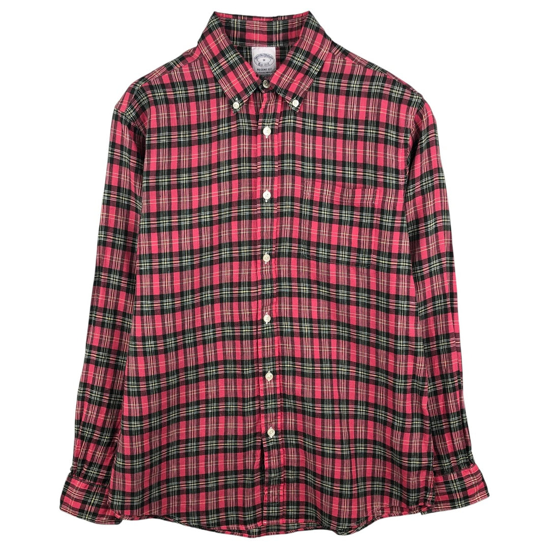 Brooks Brothers Est. 1818 REGENT Check Pattern Long Sleeve Linen Button-Down Shirt, Men's Size Medium linen red type Vintage Second Hand