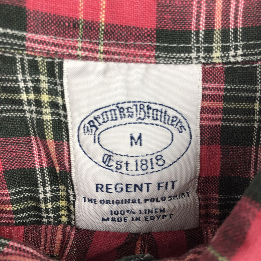 Brooks Brothers Est. 1818 REGENT Check Pattern Long Sleeve Linen Button-Down Shirt, Men's Size Medium linen red type Vintage Second Hand