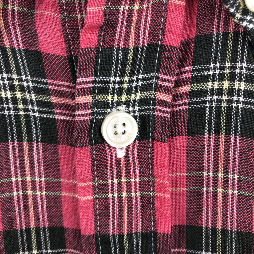Brooks Brothers Est. 1818 REGENT Check Pattern Long Sleeve Linen Button-Down Shirt, Men's Size Medium linen red type Vintage Second Hand