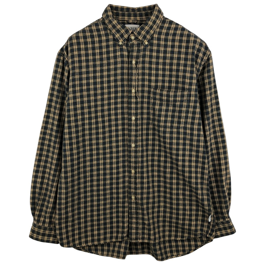 J.Crew Long Sleeve Button-Down Heavy Flannel Check Shirt, Men's Size Medium cotton Beige type Vintage Second Hand
