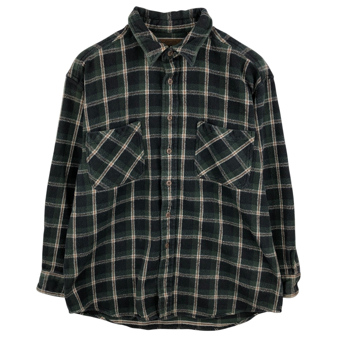 Vintage 90s-00'S St. John's Bay long-sleeved heavy flannel check shirt, size L, men's cotton green type Vintage Second Hand