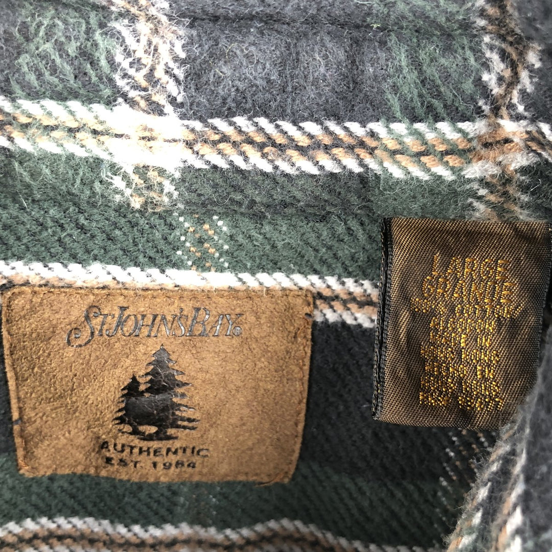 Vintage 90s-00'S St. John's Bay long-sleeved heavy flannel check shirt, size L, men's cotton green type Vintage Second Hand