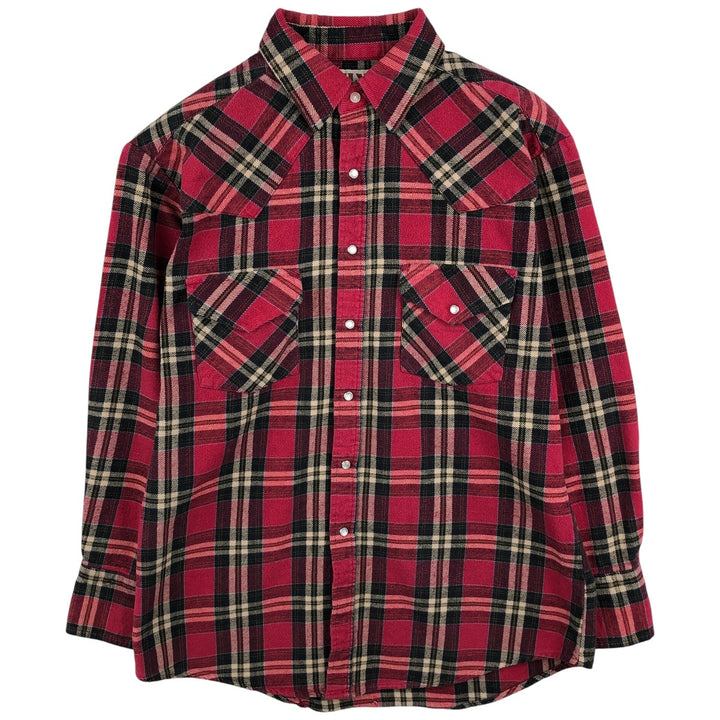 ELY CATTLENAN Long Sleeve Western Heavy Flannel Check Shirt, Men's Size M unclear red type Vintage Second Hand