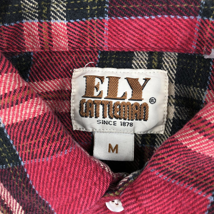 ELY CATTLENAN Long Sleeve Western Heavy Flannel Check Shirt, Men's Size M unclear red type Vintage Second Hand