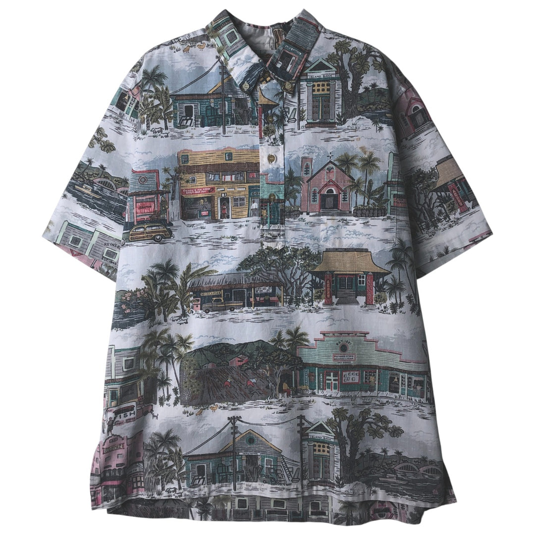 Reyn Spooner COMMEMORATIVE CLASSICS All-Over Print Half-Button Button-Down Aloha Shirt, Men's XL cotton white type Vintage Second Hand