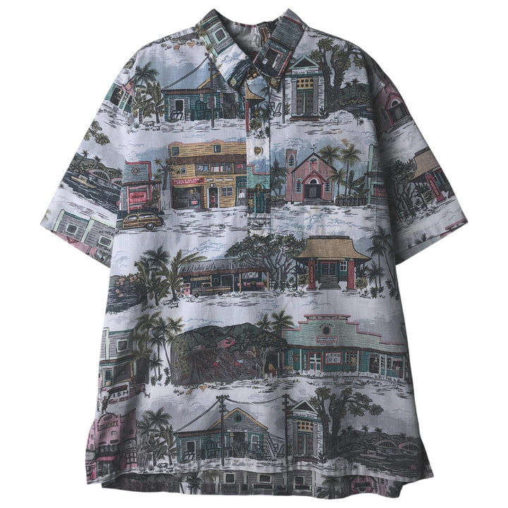 Reyn Spooner COMMEMORATIVE CLASSICS All-Over Print Half-Button Button-Down Aloha Shirt, Men's XL cotton white type Vintage Second Hand