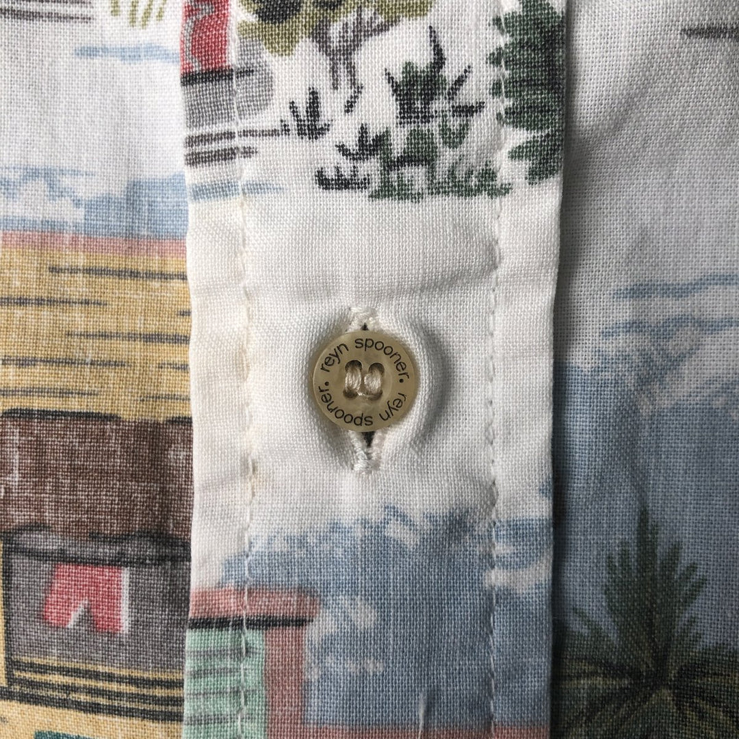 Reyn Spooner COMMEMORATIVE CLASSICS All-Over Print Half-Button Button-Down Aloha Shirt, Men's XL cotton white type Vintage Second Hand
