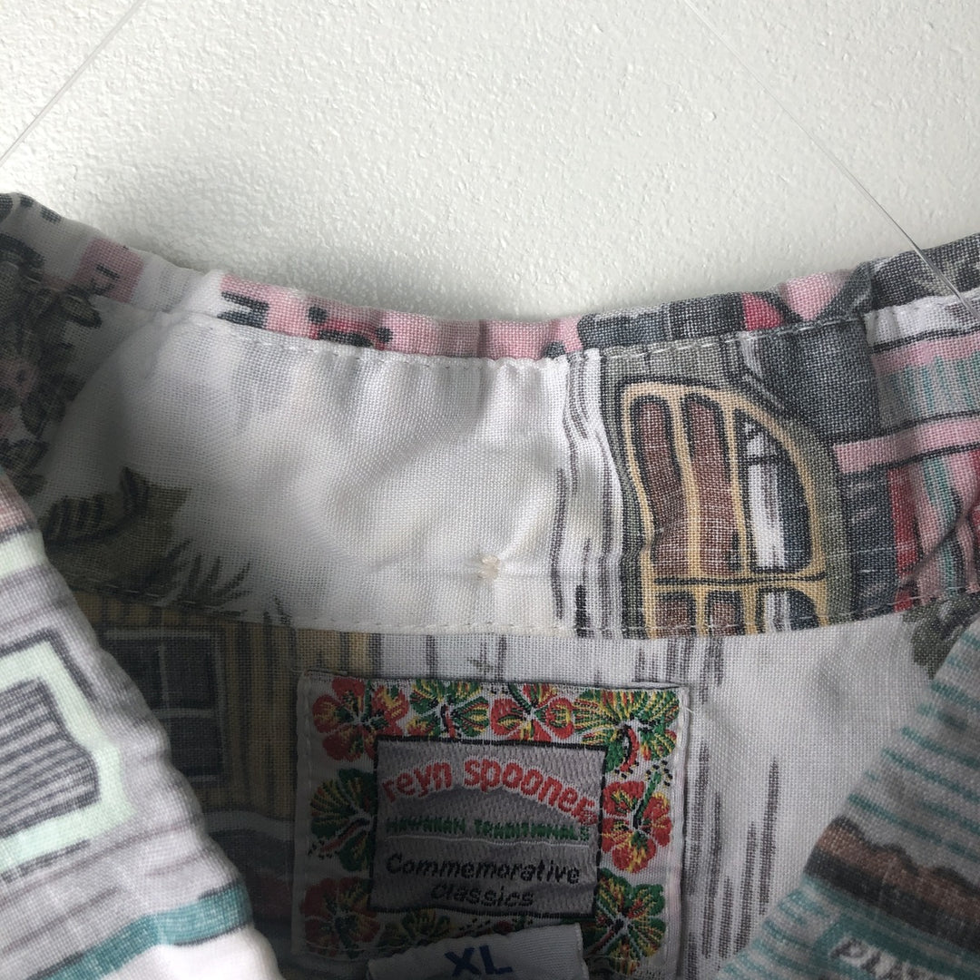 Reyn Spooner COMMEMORATIVE CLASSICS All-Over Print Half-Button Button-Down Aloha Shirt, Men's XL cotton white type Vintage Second Hand