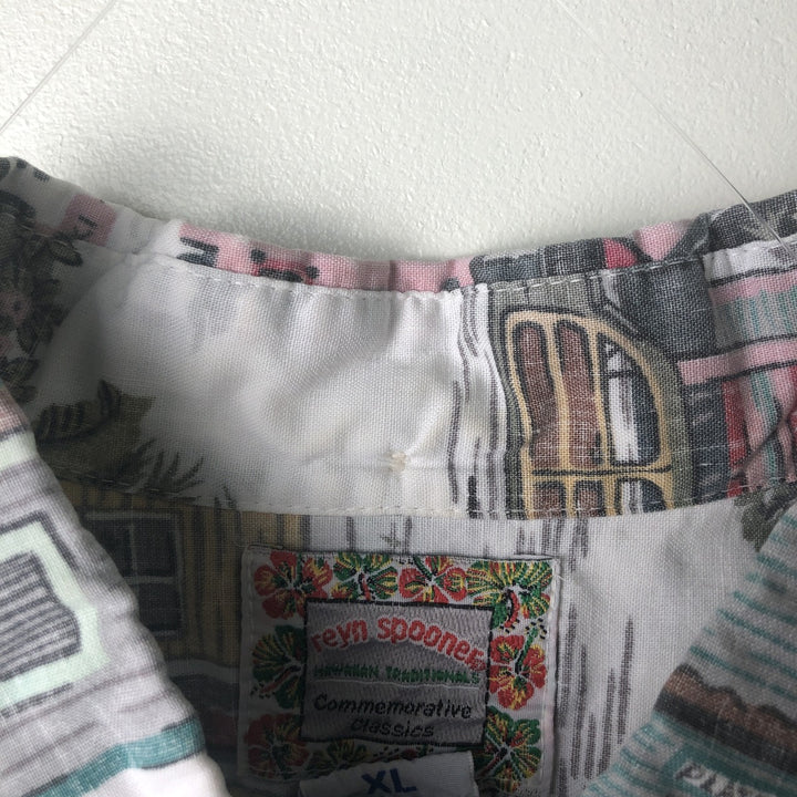 Reyn Spooner COMMEMORATIVE CLASSICS All-Over Print Half-Button Button-Down Aloha Shirt, Men's XL cotton white type Vintage Second Hand