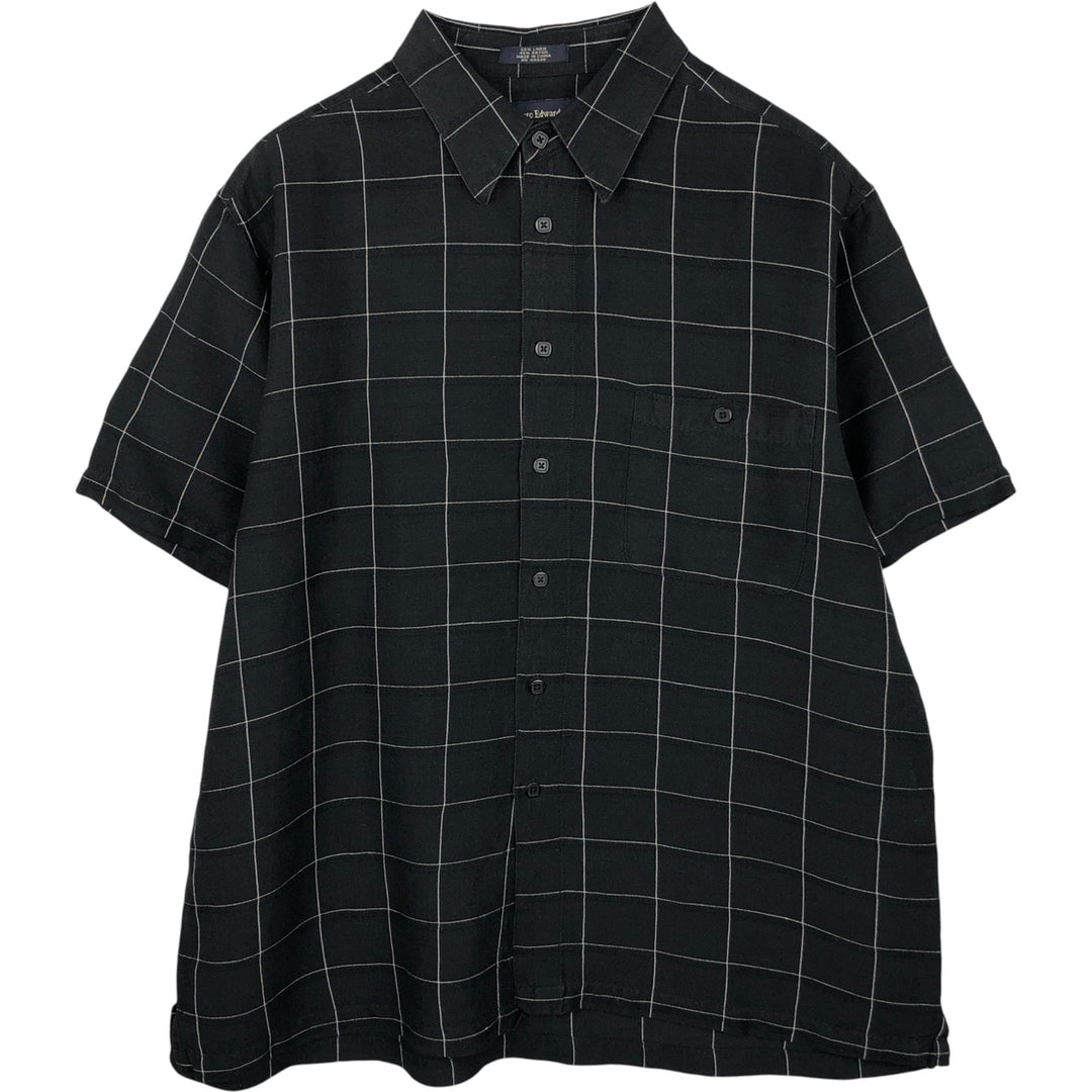MARC EDWARDS Check Pattern Short Sleeve Rayon and Linen Box Shirt, Men's Size XL linen black type Vintage Second Hand