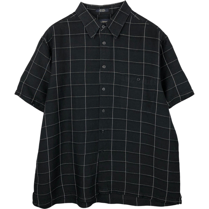 MARC EDWARDS Check Pattern Short Sleeve Rayon and Linen Box Shirt, Men's Size XL linen black type Vintage Second Hand