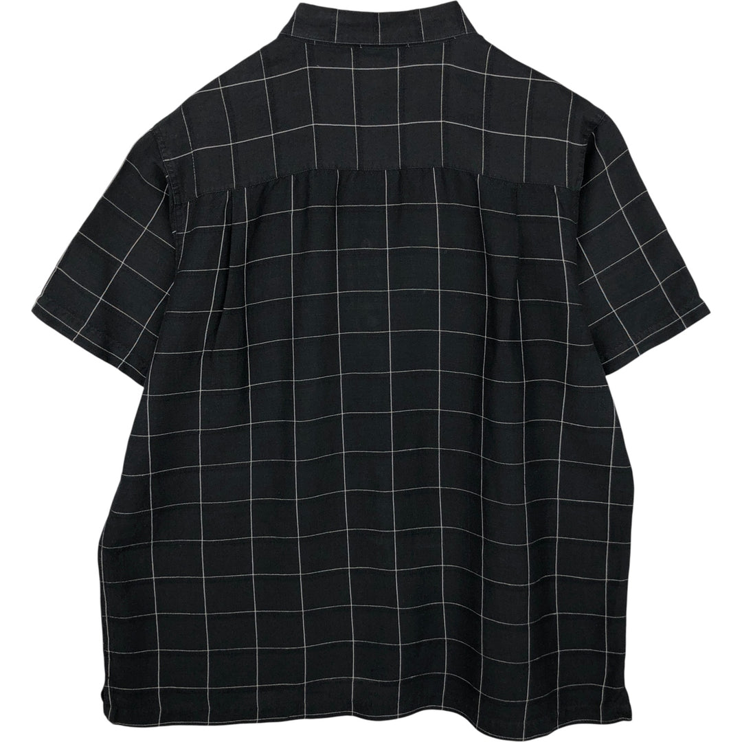 MARC EDWARDS Check Pattern Short Sleeve Rayon and Linen Box Shirt, Men's Size XL linen black type Vintage Second Hand