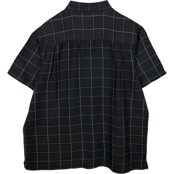 MARC EDWARDS Check Pattern Short Sleeve Rayon and Linen Box Shirt, Men's Size XL linen black type Vintage Second Hand