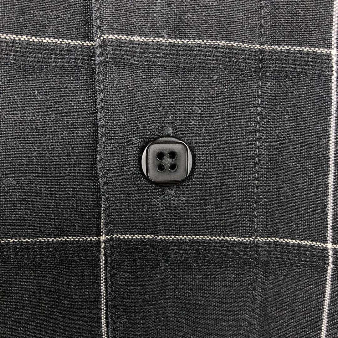 MARC EDWARDS Check Pattern Short Sleeve Rayon and Linen Box Shirt, Men's Size XL linen black type Vintage Second Hand