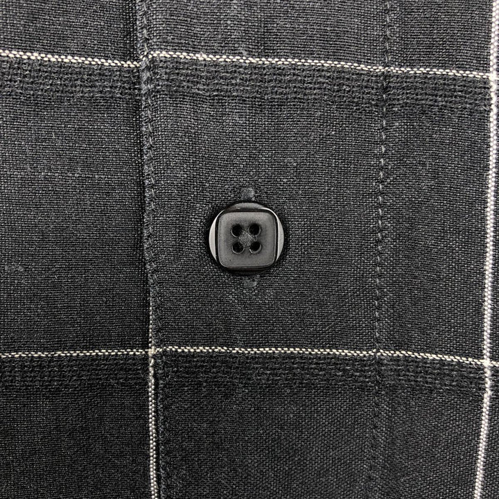 MARC EDWARDS Check Pattern Short Sleeve Rayon and Linen Box Shirt, Men's Size XL linen black type Vintage Second Hand