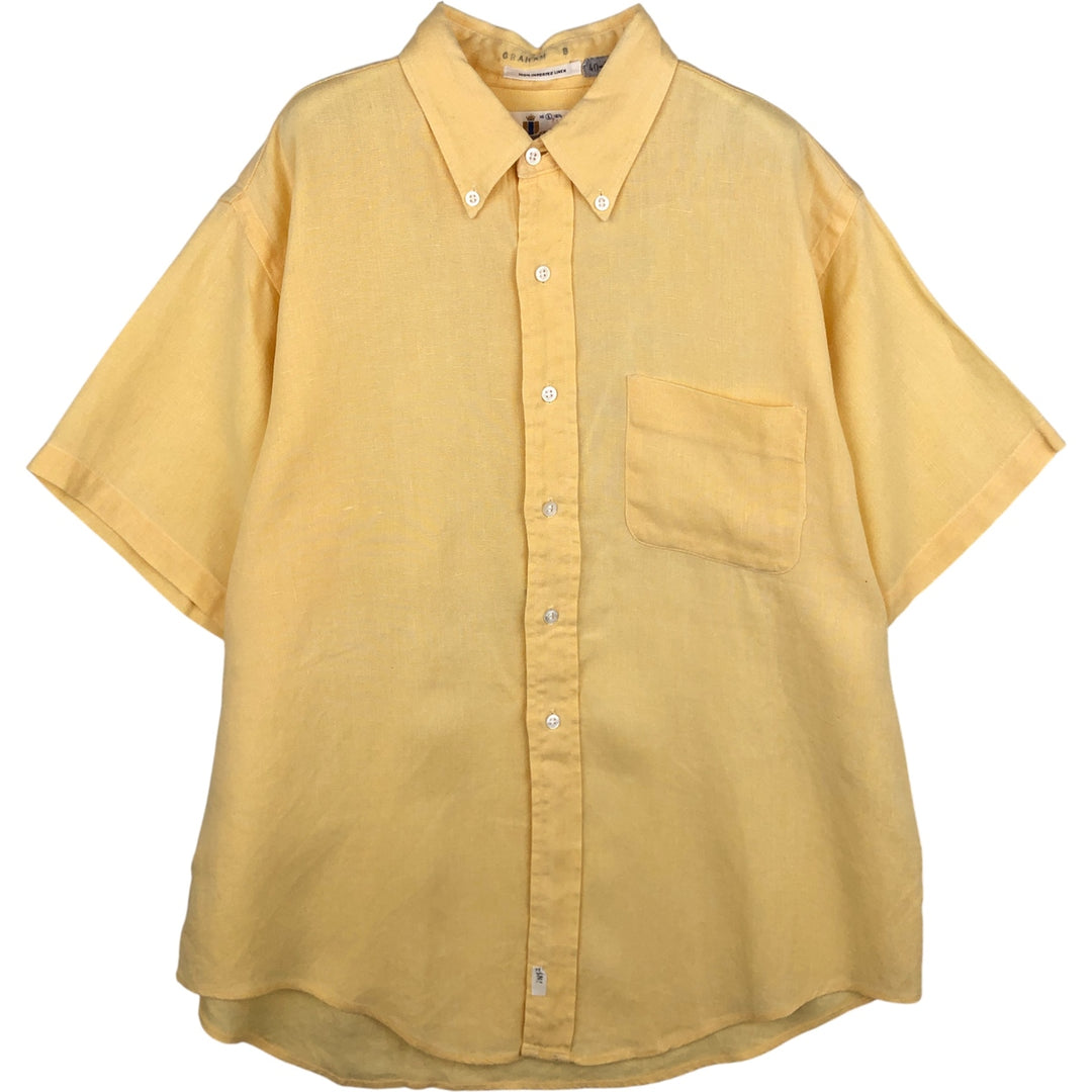 THANE Vintage Short Sleeve Linen Button-Down Shirt, Men's Size L linen yellow type Vintage Second Hand