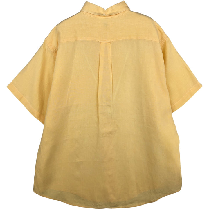 THANE Vintage Short Sleeve Linen Button-Down Shirt, Men's Size L linen yellow type Vintage Second Hand