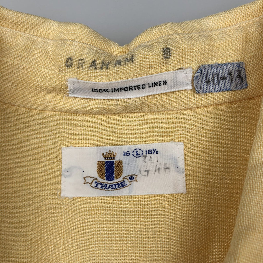 THANE Vintage Short Sleeve Linen Button-Down Shirt, Men's Size L linen yellow type Vintage Second Hand