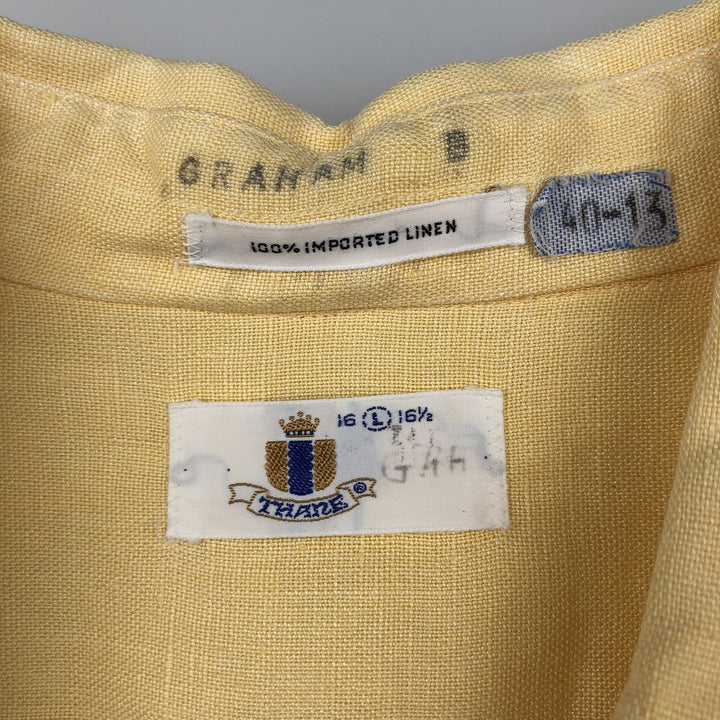 THANE Vintage Short Sleeve Linen Button-Down Shirt, Men's Size L linen yellow type Vintage Second Hand