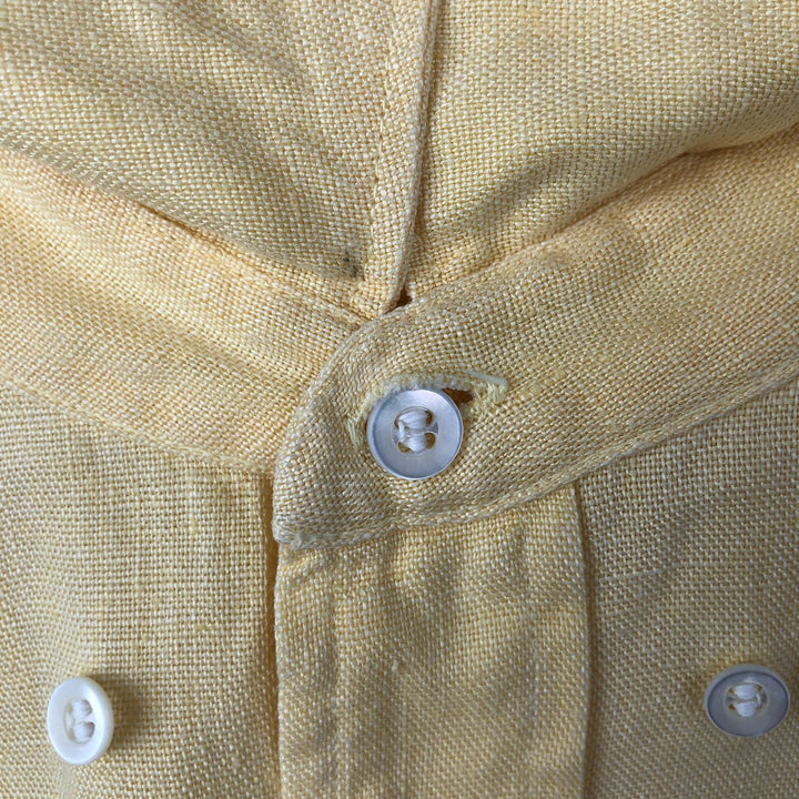 THANE Vintage Short Sleeve Linen Button-Down Shirt, Men's Size L linen yellow type Vintage Second Hand