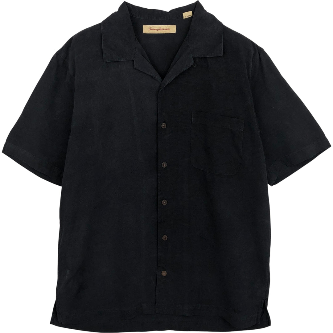 Tommy Bahama Palm Tree Print Short Sleeve Open Collar Silk Box Shirt, Men's Size Small silk black type Vintage Second Hand