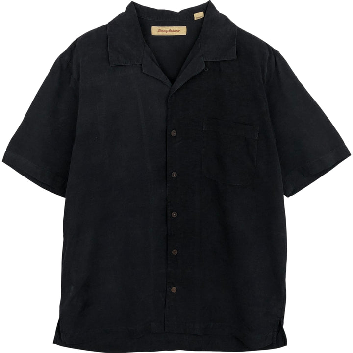 Tommy Bahama Palm Tree Print Short Sleeve Open Collar Silk Box Shirt, Men's Size Small silk black type Vintage Second Hand
