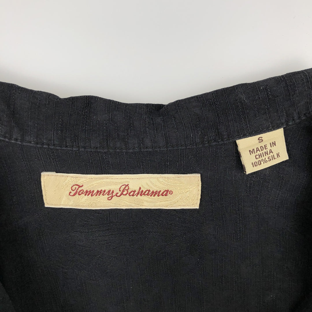 Tommy Bahama Palm Tree Print Short Sleeve Open Collar Silk Box Shirt, Men's Size Small silk black type Vintage Second Hand