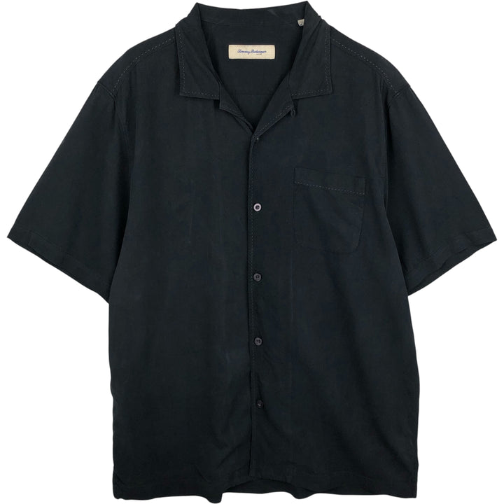 Tommy Bahama Short Sleeve Open Collar Silk Box Shirt, Men's Size L silk black type Vintage Second Hand