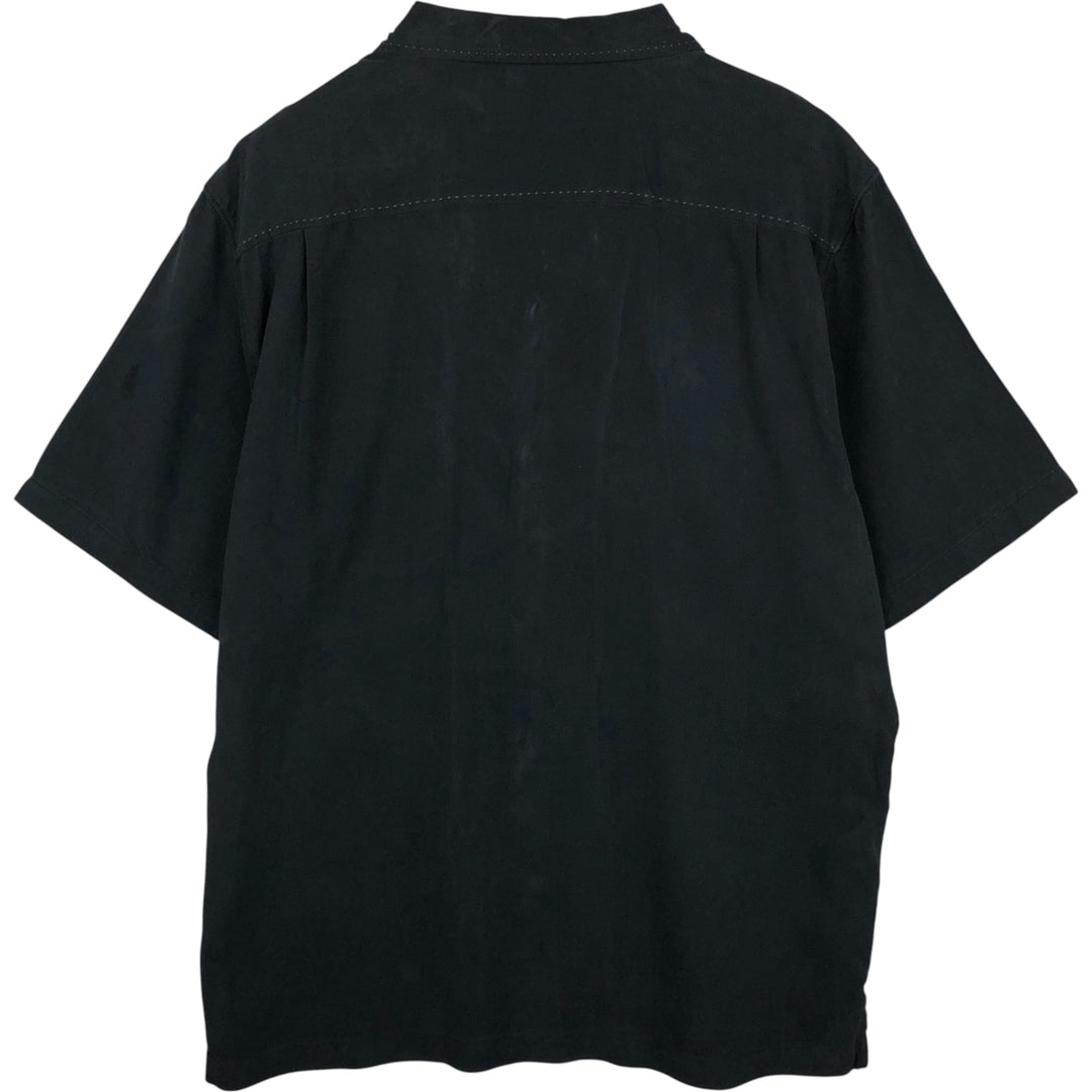 Tommy Bahama Short Sleeve Open Collar Silk Box Shirt, Men's Size L silk black type Vintage Second Hand