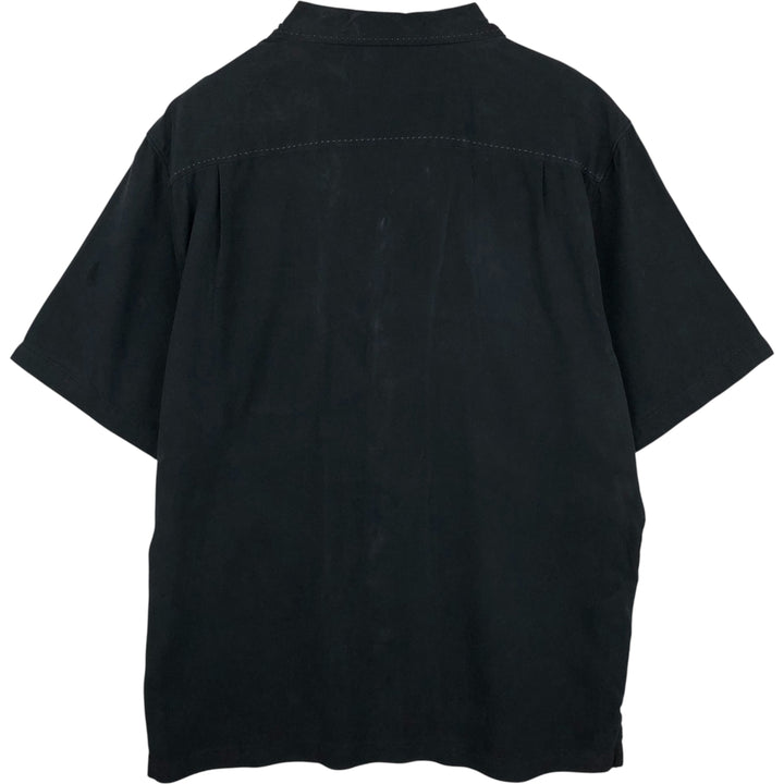 Tommy Bahama Short Sleeve Open Collar Silk Box Shirt, Men's Size L silk black type Vintage Second Hand