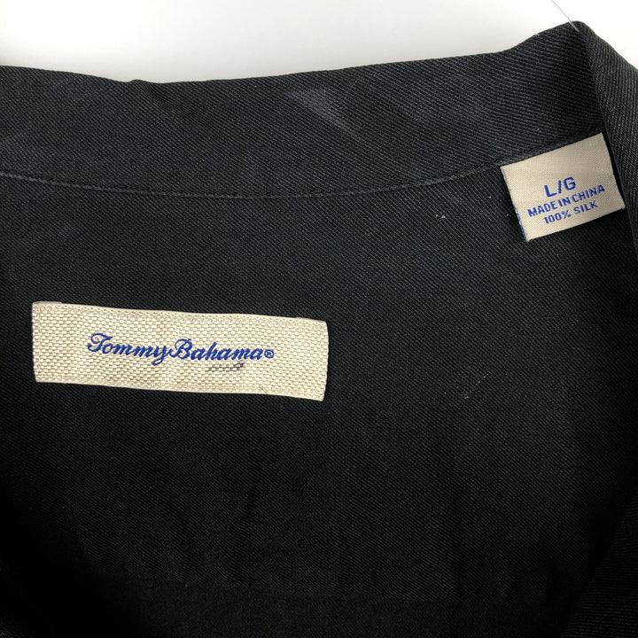 Tommy Bahama Short Sleeve Open Collar Silk Box Shirt, Men's Size L silk black type Vintage Second Hand
